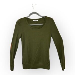 Glamorous Olive Green Knit Sweater Brown Elbow Patches Preppy Academia Small